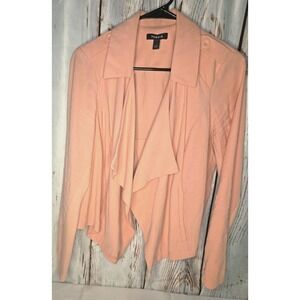 Torrid Womens Crepe Drape Blazer Sz 00 Pink Open Front Vented back Rolled sleeve
